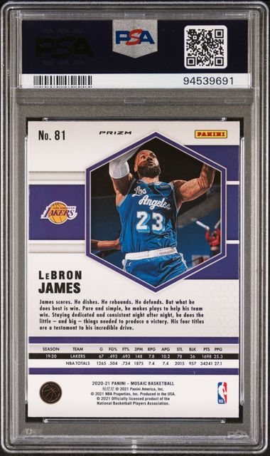 2020 Panini Mosaic Lebron James #81 (Reactive Blue) Gem Mt 10 back
