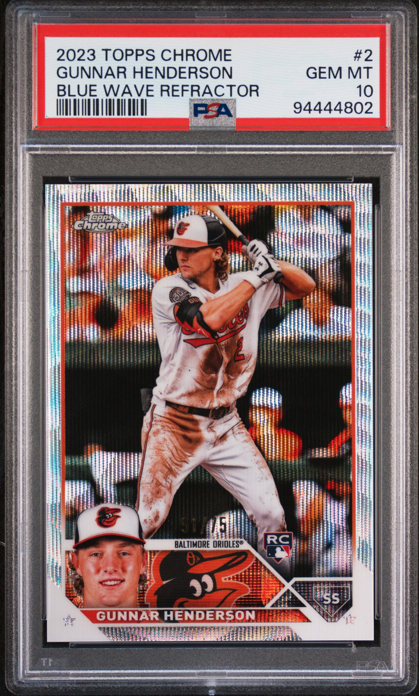 2023 Topps Chrome Gunnar Henderson Blue Wave Refractor #2 PSA 10