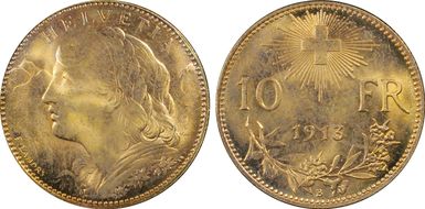 1913 B 10 Fr KM-36  Au MS67