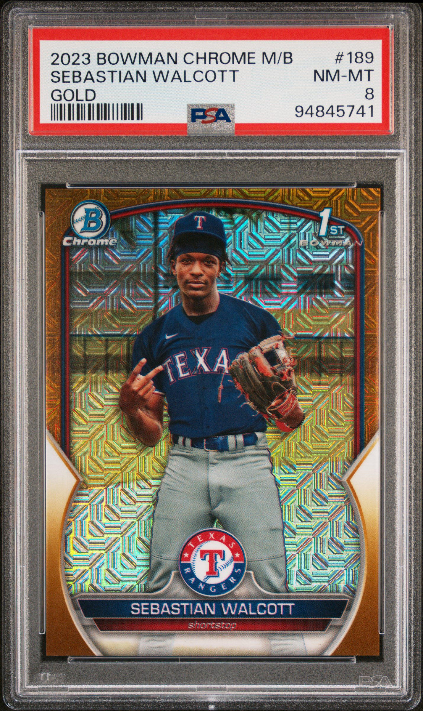 2023 Bowman Mega Box Chrome Sebastian Walcott #189 (Gold Refractor) Nm-Mt 8 front