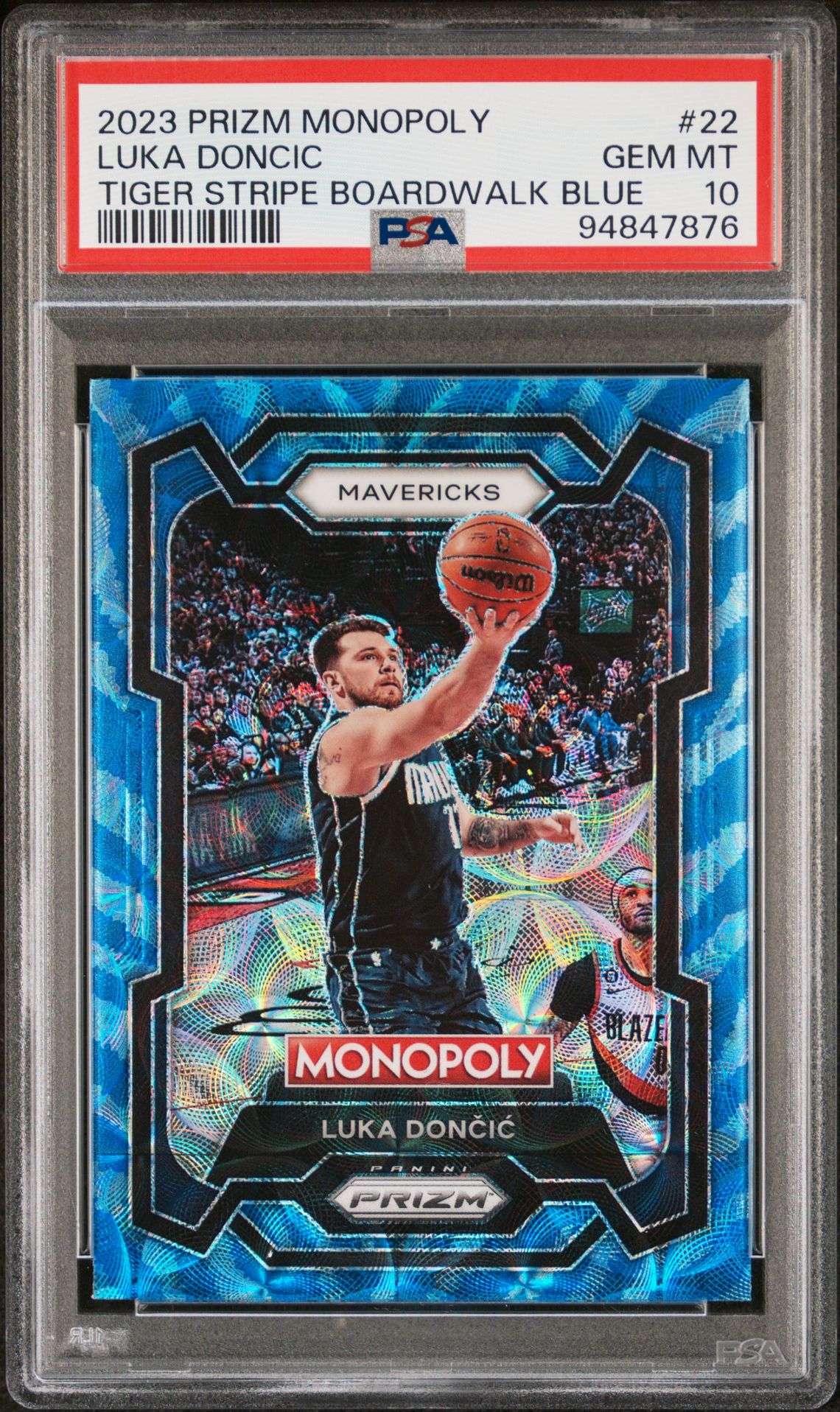 2023 Panini PANINI PRIZM MONOPOLY TIGER STRIPE BOARDWALK BLUE #22 Luka Doncic front