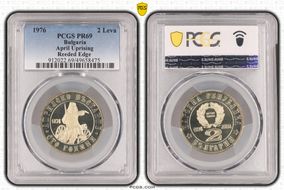 1976 2 Leva April Uprising Reeded Edge PR69