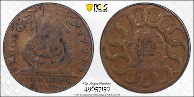 1787 Fugio 1C Club Rays, Rounded Ends VF25BN