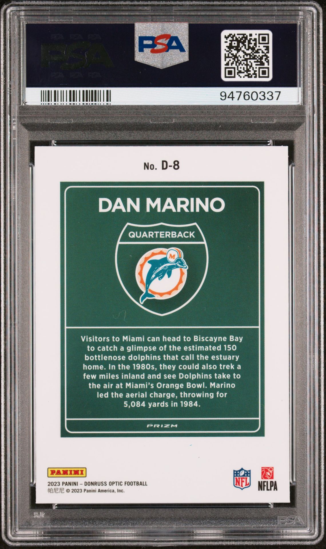 2023 Panini Donruss Optic Downtown! Dan Marino #D8 Mint 9 back