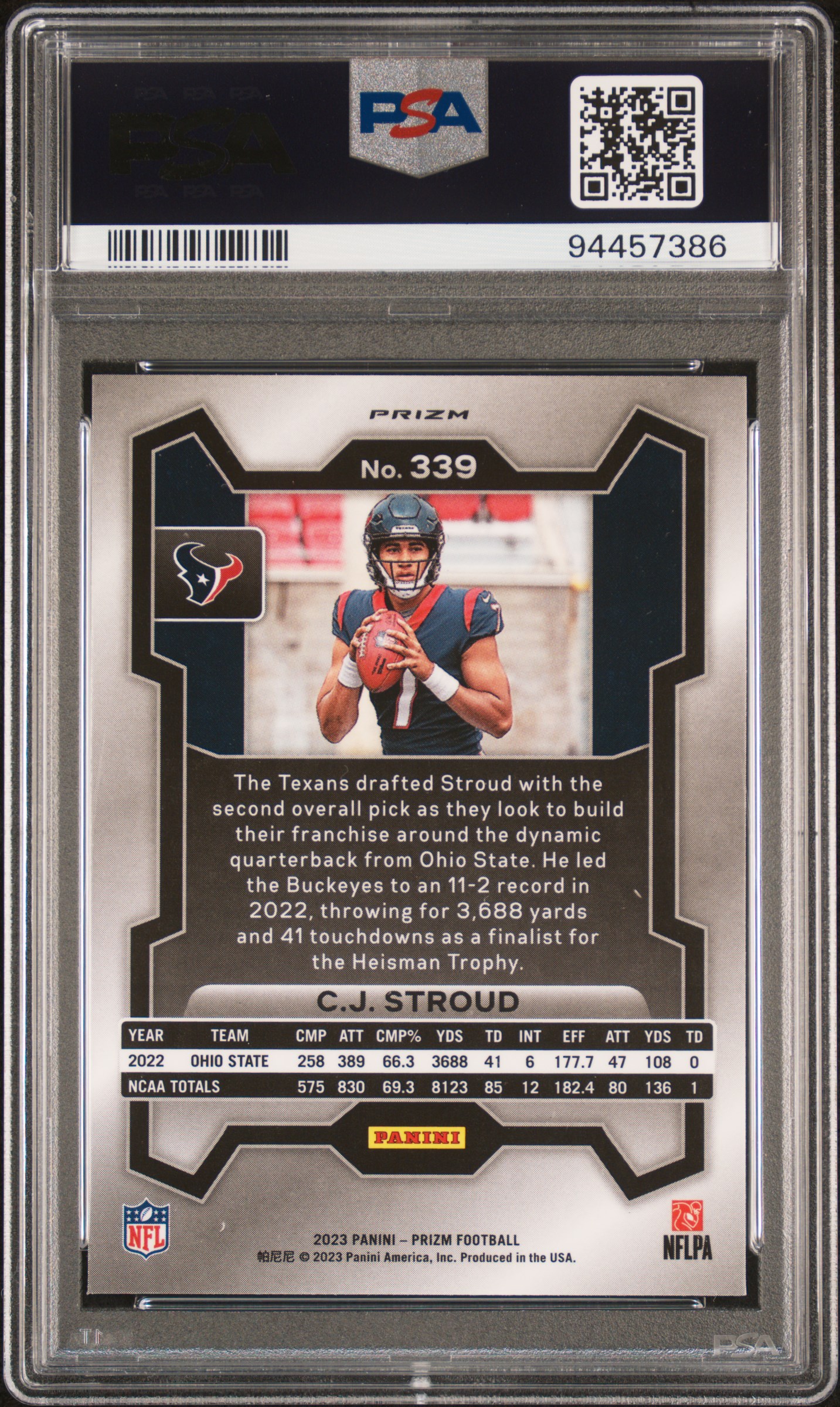 2023 Panini Prizm Cj Stroud #339 (Lazer Prizm) Mint 9 back