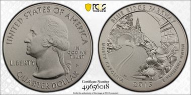 2015-P 25C Blue Ridge Pkwy NP 5 oz Silver First Strike SP69