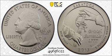 2015-P 25C Saratoga NP 5 oz Silver First Strike SP69
