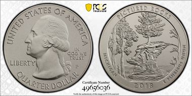 2018-P 25C Pictured Rocks NP 5 oz Silver First Strike SP70