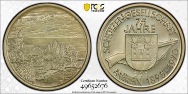 1970 Medal Meilen Shooting Society Ag 75th Anniversary SP67