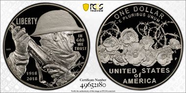 2018-P $1 WWI Centennial PR70DCAM