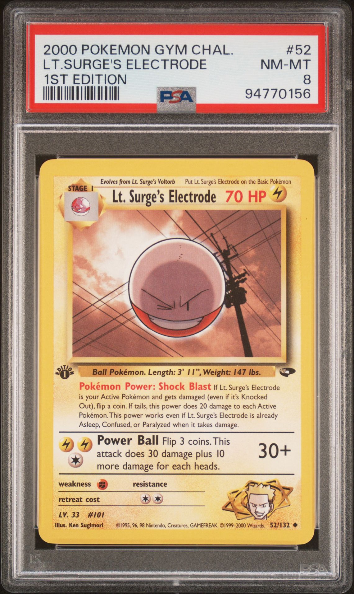 2000 Pokemon POKEMON GYM CHALLENGE #52 Lt.Surge's Electrode front