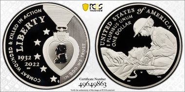 2022-W $1 National Purple Heart Hall of Honor PR69DCAM