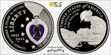 2022-W $1 National Purple Heart Hall of Honor Colorized PR69DCAM