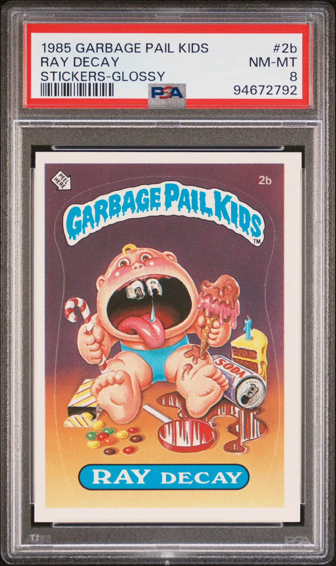 1985 Topps GARBAGE PAIL KIDS STICKERS GLOSSY #2B Ray Decay front
