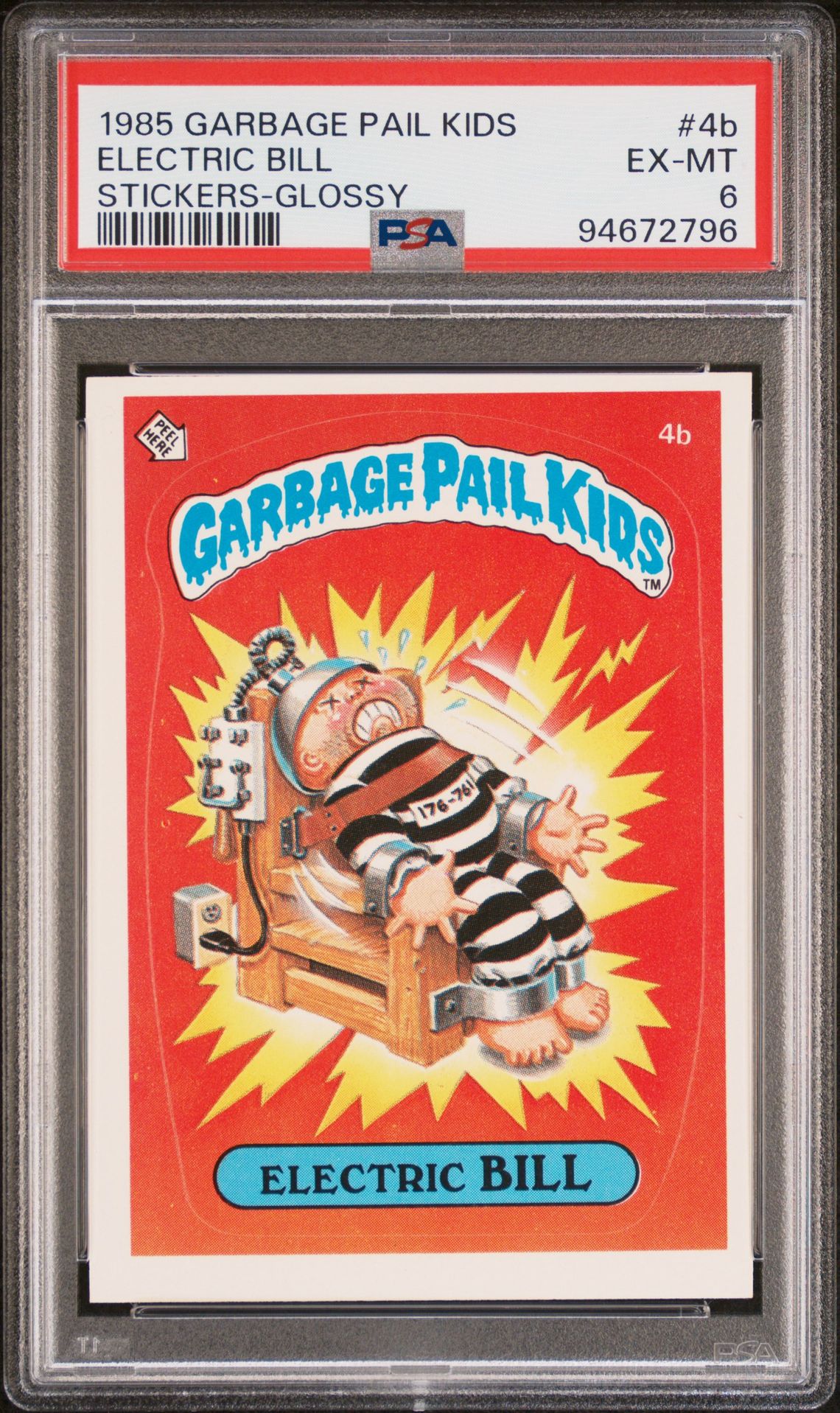 1985 Topps GARBAGE PAIL KIDS STICKERS GLOSSY #4B Electric Bill front