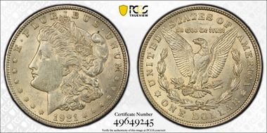 1921 $1 Morgan AU58