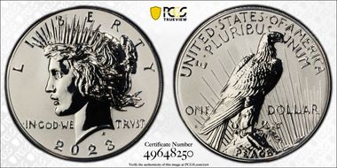 2023-S $1 Peace Dollar Rev PR Two-Coin Reverse Proof Set PR70