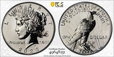 2023-S $1 Peace Dollar Rev PR Two-Coin Reverse Proof Set PR69