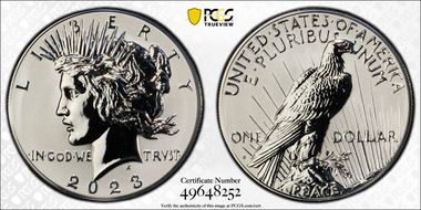2023-S $1 Peace Dollar Rev PR Two-Coin Reverse Proof Set PR70