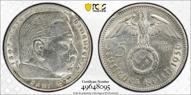 1936-A 5 Mk No Swastika J-360 N1