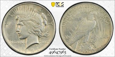 1921 $1 High Relief, Peace N1