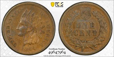 1864 1C L on Ribbon N1BN