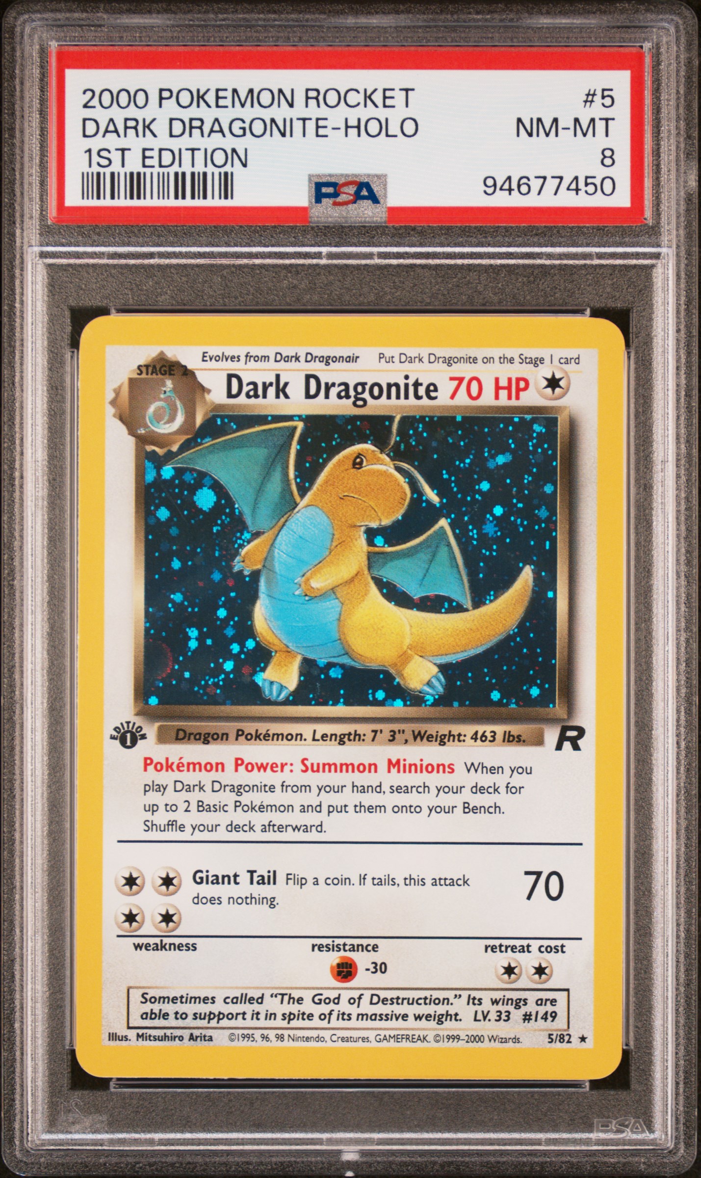 2000 #5 Dark Dragonite-Holo 1st Edition PSA 8 Rocket