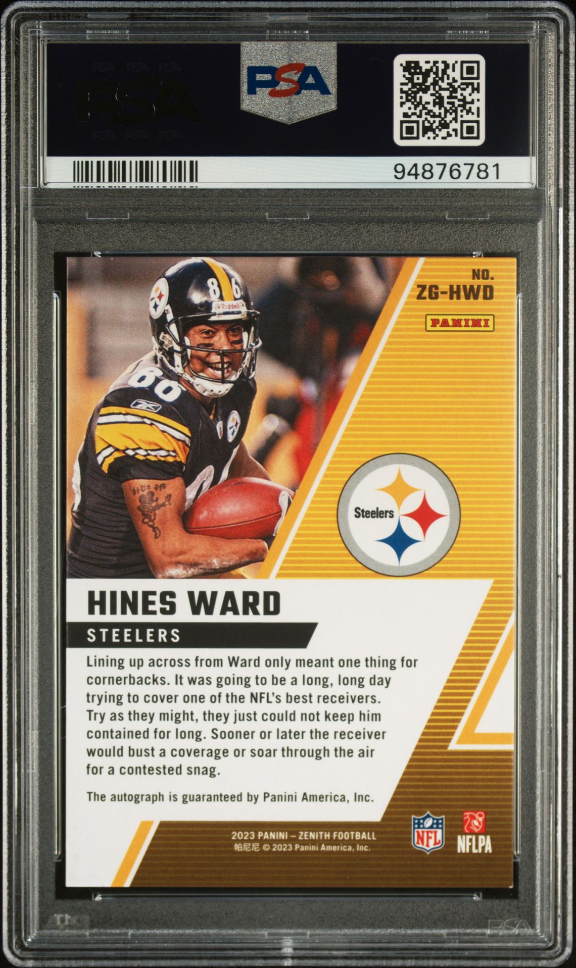 2023 Panini Zenith Z-Graphs Hines Ward #Zghwd (Z-Graph-Lightning) Ex-Mt 6 back