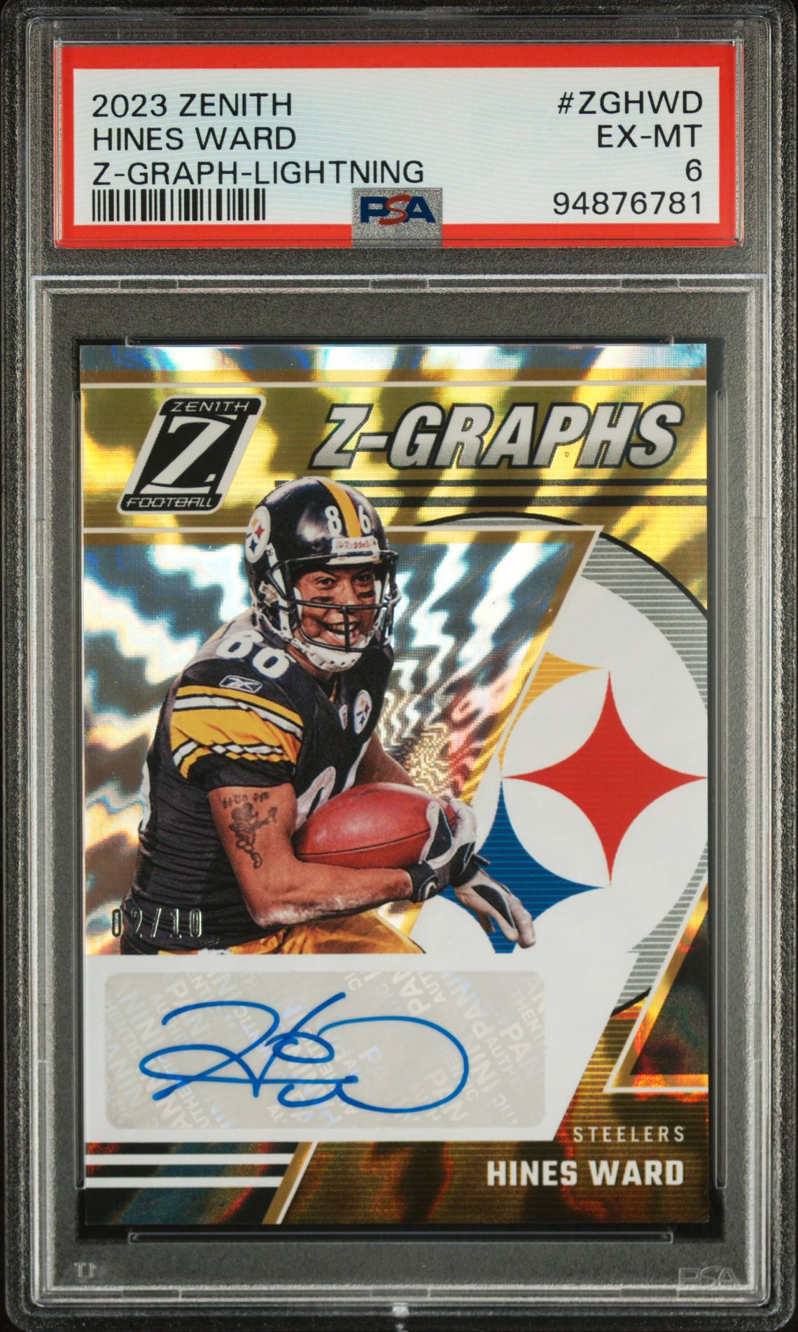 2023 Panini Zenith Z-Graphs Hines Ward #Zghwd (Z-Graph-Lightning) Ex-Mt 6 front