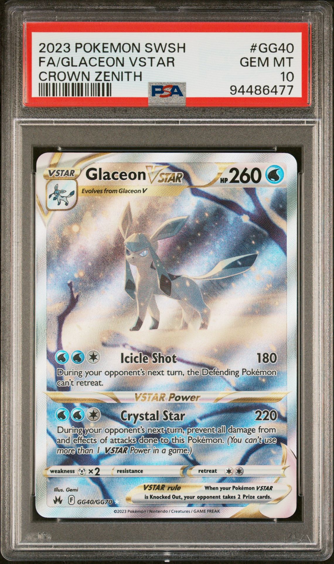 2023 Pokemon Sword And Shield Crown Zenith Fa/Glaceon Vstar #Gg40 (Crown Zenith) Gem Mt 10 front