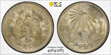 1932-M Peso KM-455  Ag Open 9 MS66