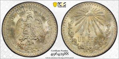 1938-M Peso KM-455  Ag MS66