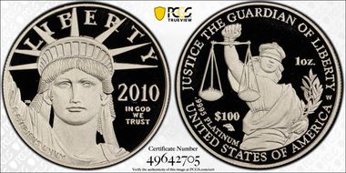 2010-W $100 Statue of Liberty PR70DCAM