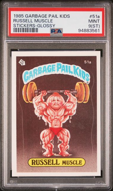 1985 Garbage Pail Kids GARBAGE PAIL KIDS STICKERS GLOSSY #51A Russell Muscle front
