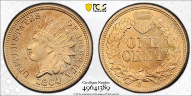 1864 1C Copper-Nickel MS62