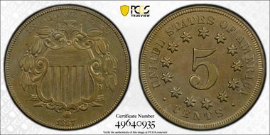 1867 5C No Rays AU55
