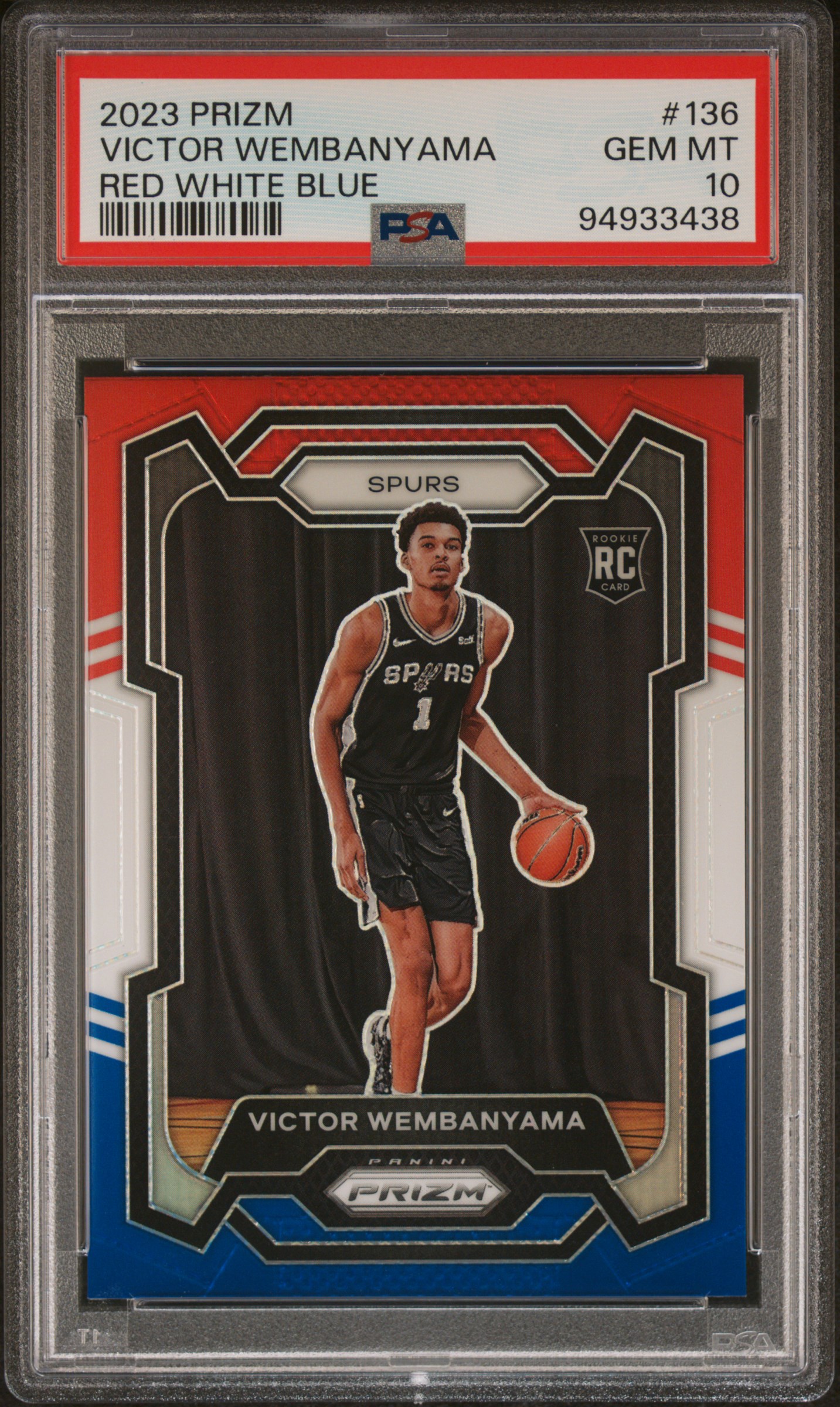 2023 Panini Prizm Victor Wembanyama #136 (Red White Blue) Gem Mt 10 front