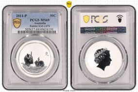 2011-P 50C KM-1474 Year of the Rabbit  1/2oz Ag MS69