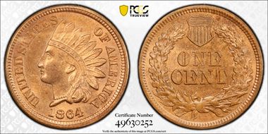 1864 1C Bronze MS65RB