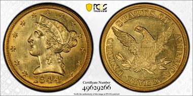 1844-C $5 MS62+