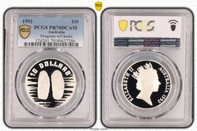 1992 $10 Penguins w/Chicks PR70DCAM