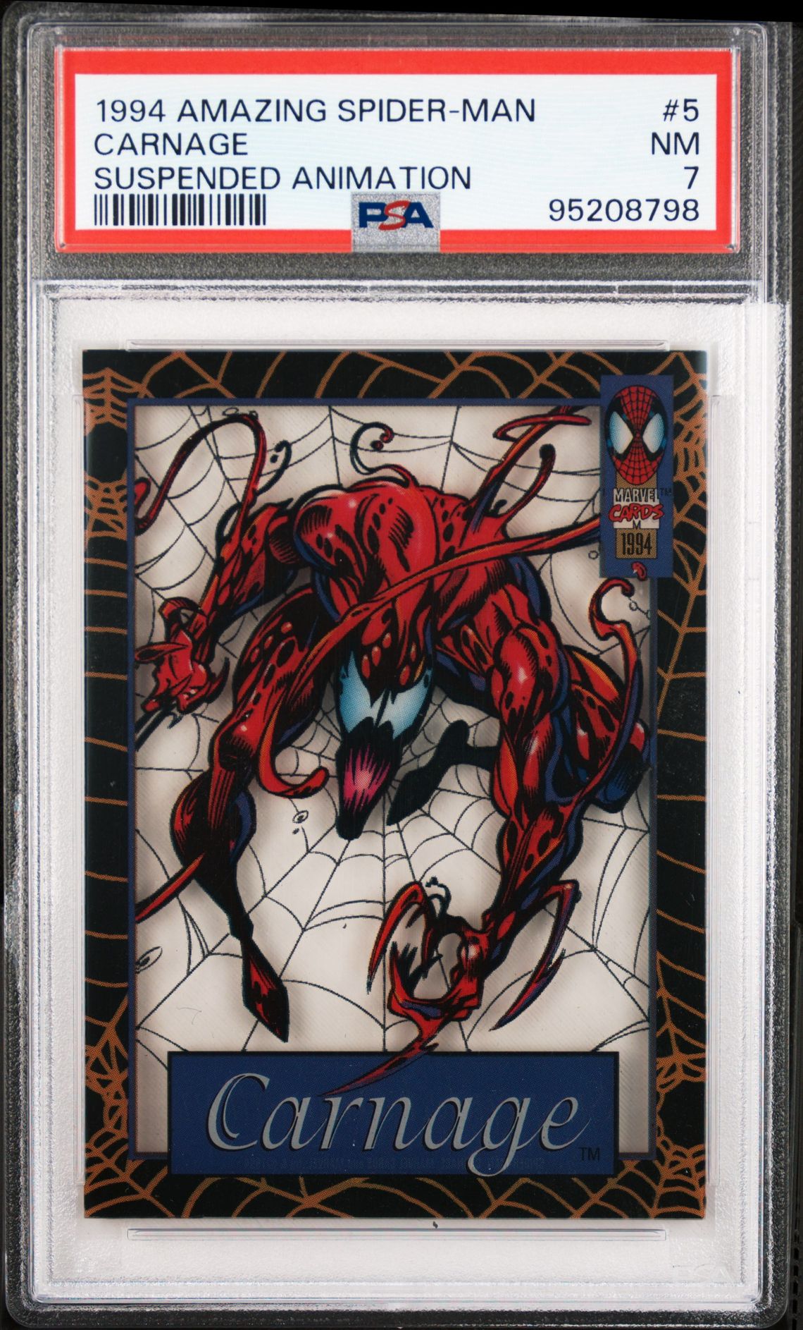 1994 Marvel FLEER THE AMAZING SPIDER-MAN SUSPENDED ANIMATION SILVER #5 Carnage front