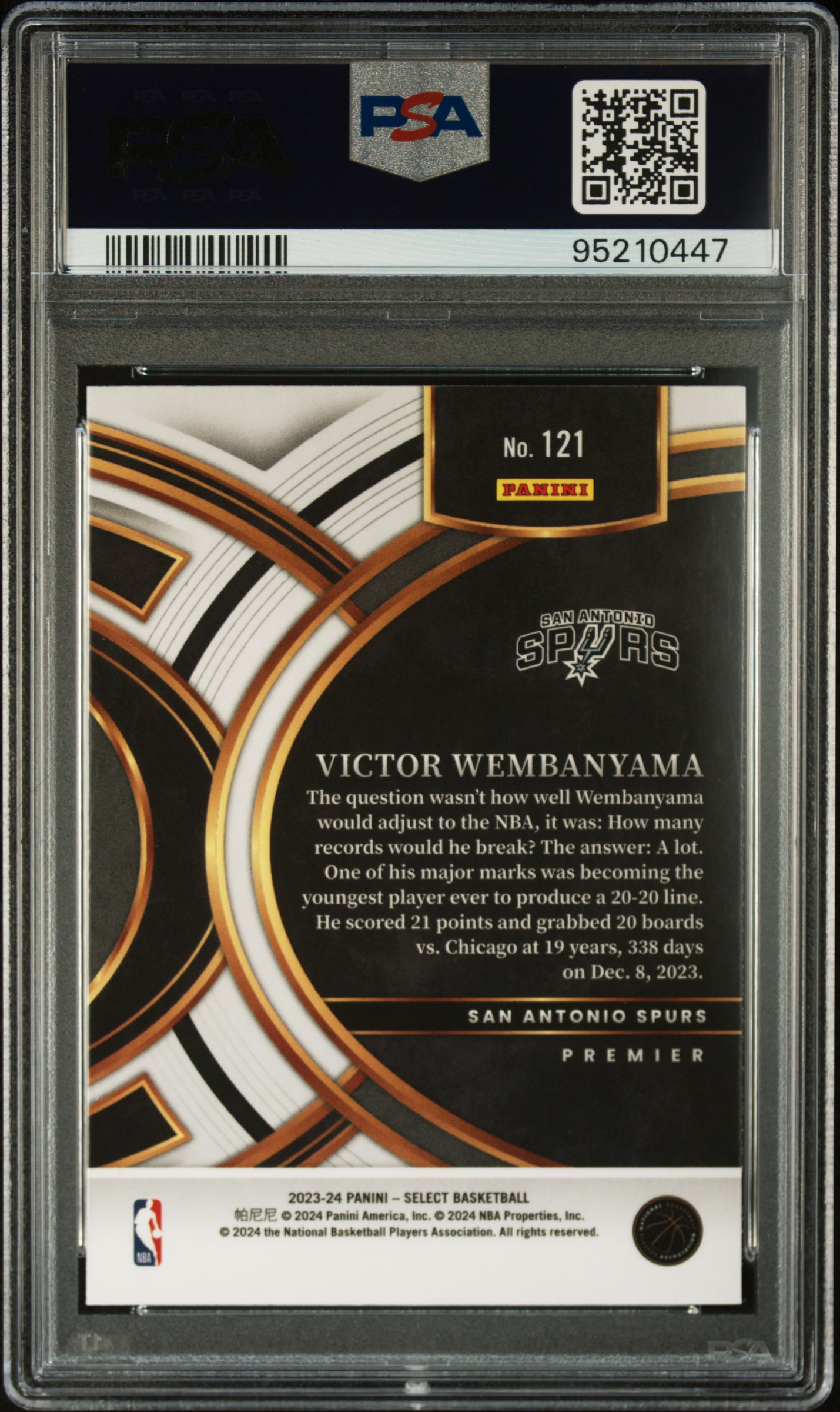 2023 Panini Select Victor Wembanyama #121 (Blue) Gem Mt 10 back