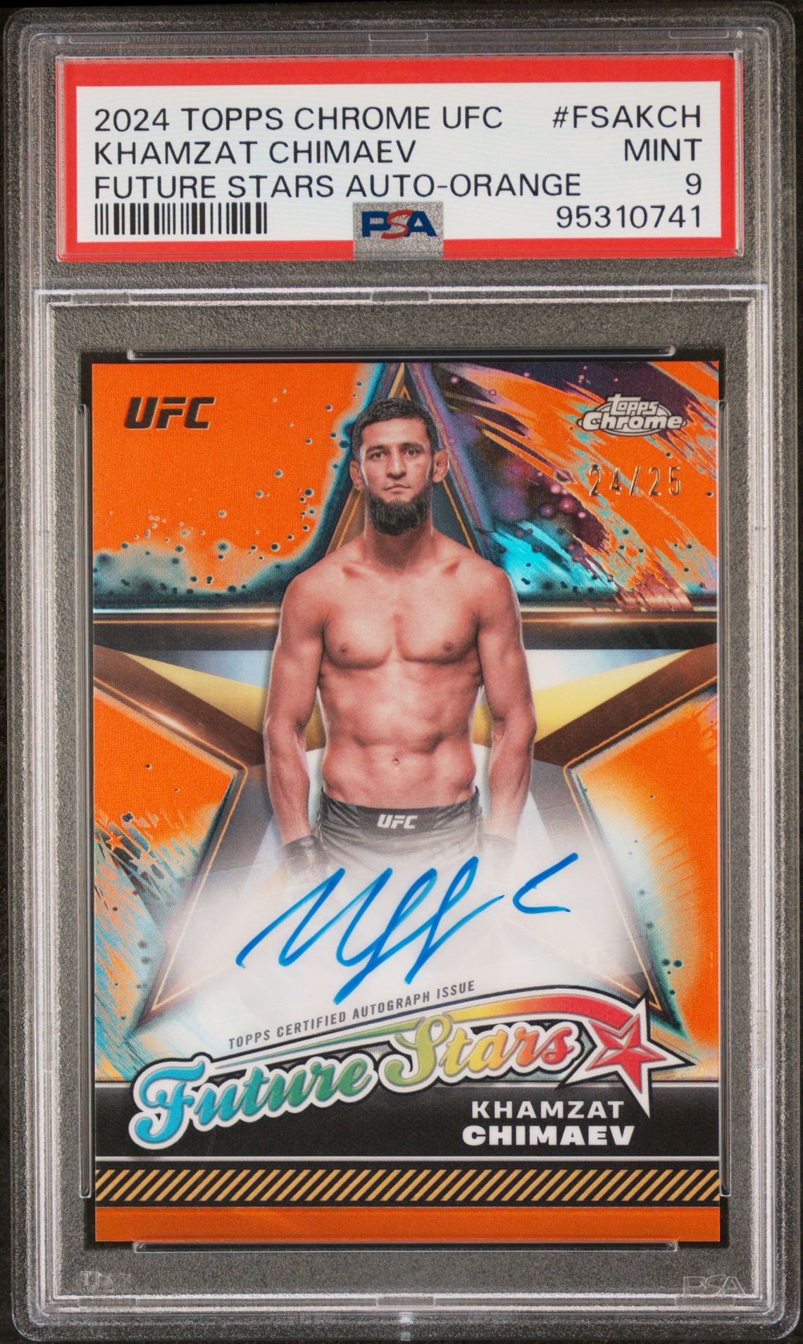 2024 Topps TOPPS CHROME UFC FUTURE STARS AUTOGRAPHS ORANGE REF #FSAKCH Khamzat Chimaev front