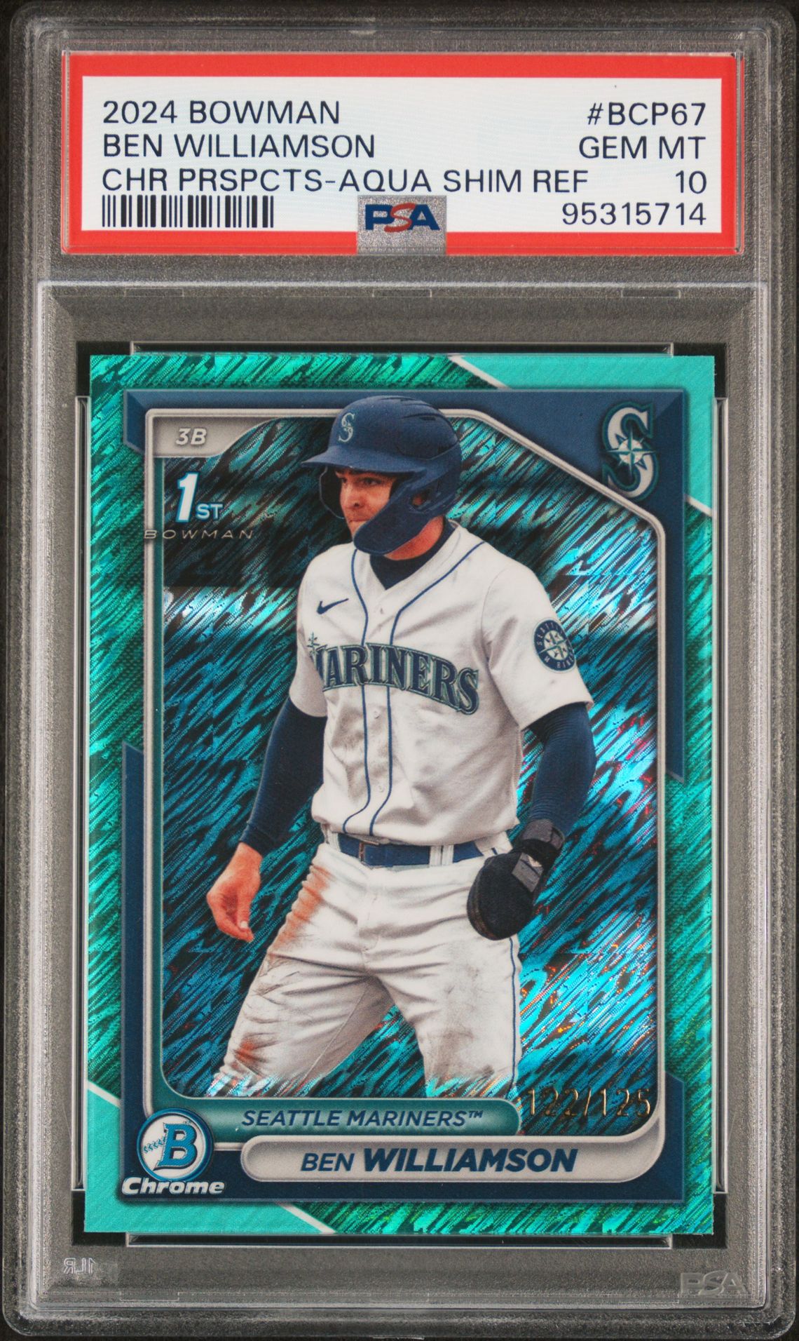2024 Bowman Chrome Prospects Ben Williamson #Bcp67 (Chr Prspcts-Aqua Shim Ref) Gem Mt 10 front view - PSA graded GEM MT 10