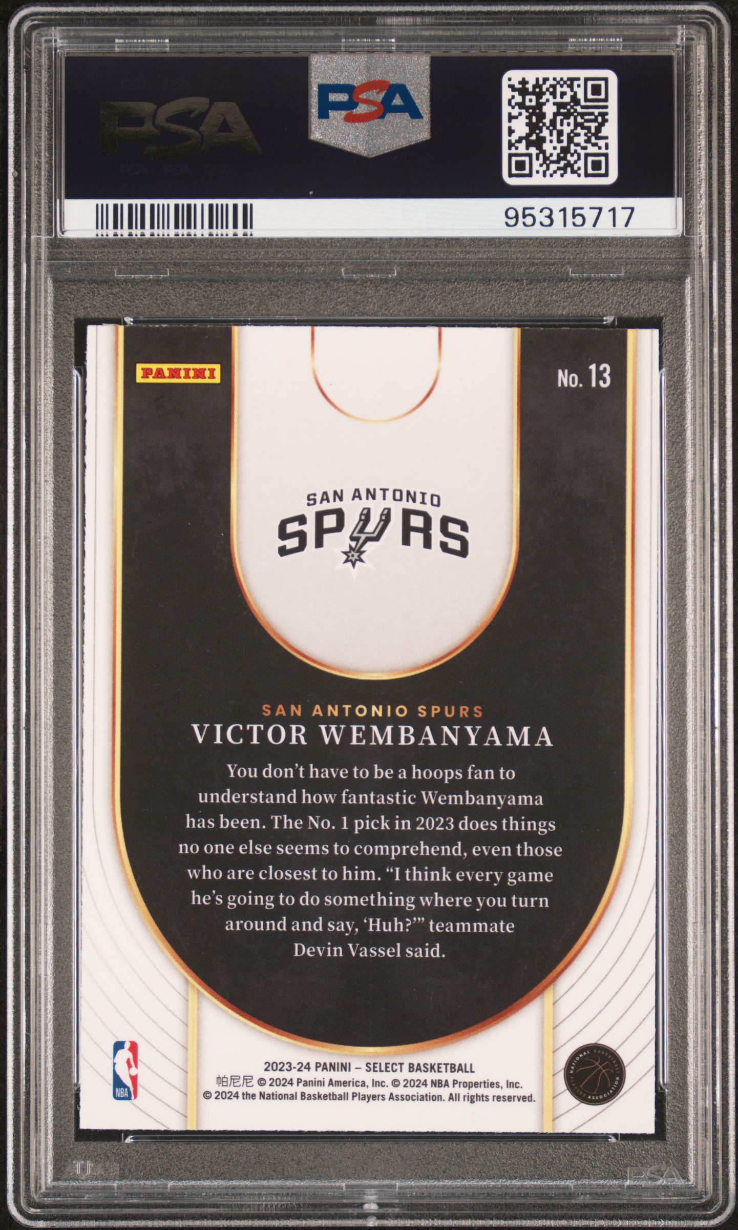 2023 Panini Select Neon Icon Victor Wembanyama #13 Gem Mt 10 back