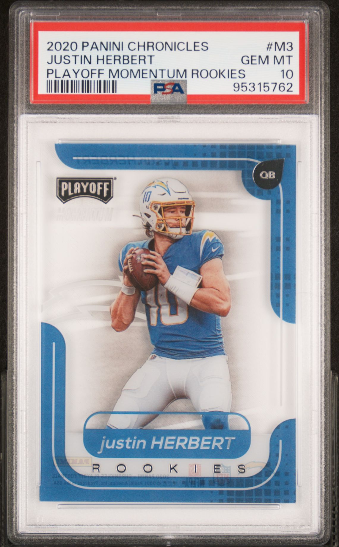2020 Panini Chronicles Playoff Momentum Rookies Justin Herbert #M3 (Playoff Momentum Rookies) Gem Mt 10 front