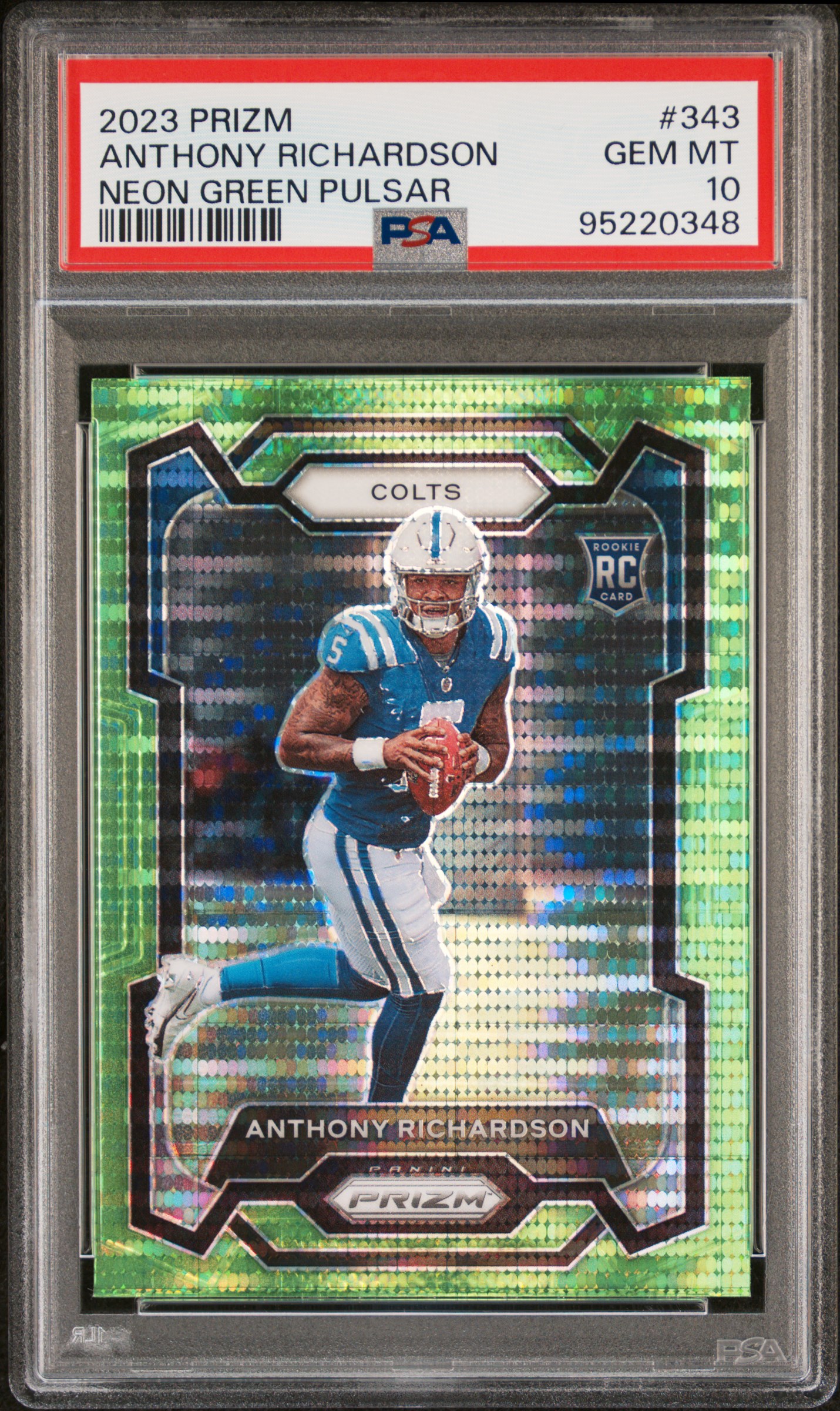 2023 Panini Prizm Anthony Richardson #343 (Neon Green Pulsar) Gem Mt 10 front