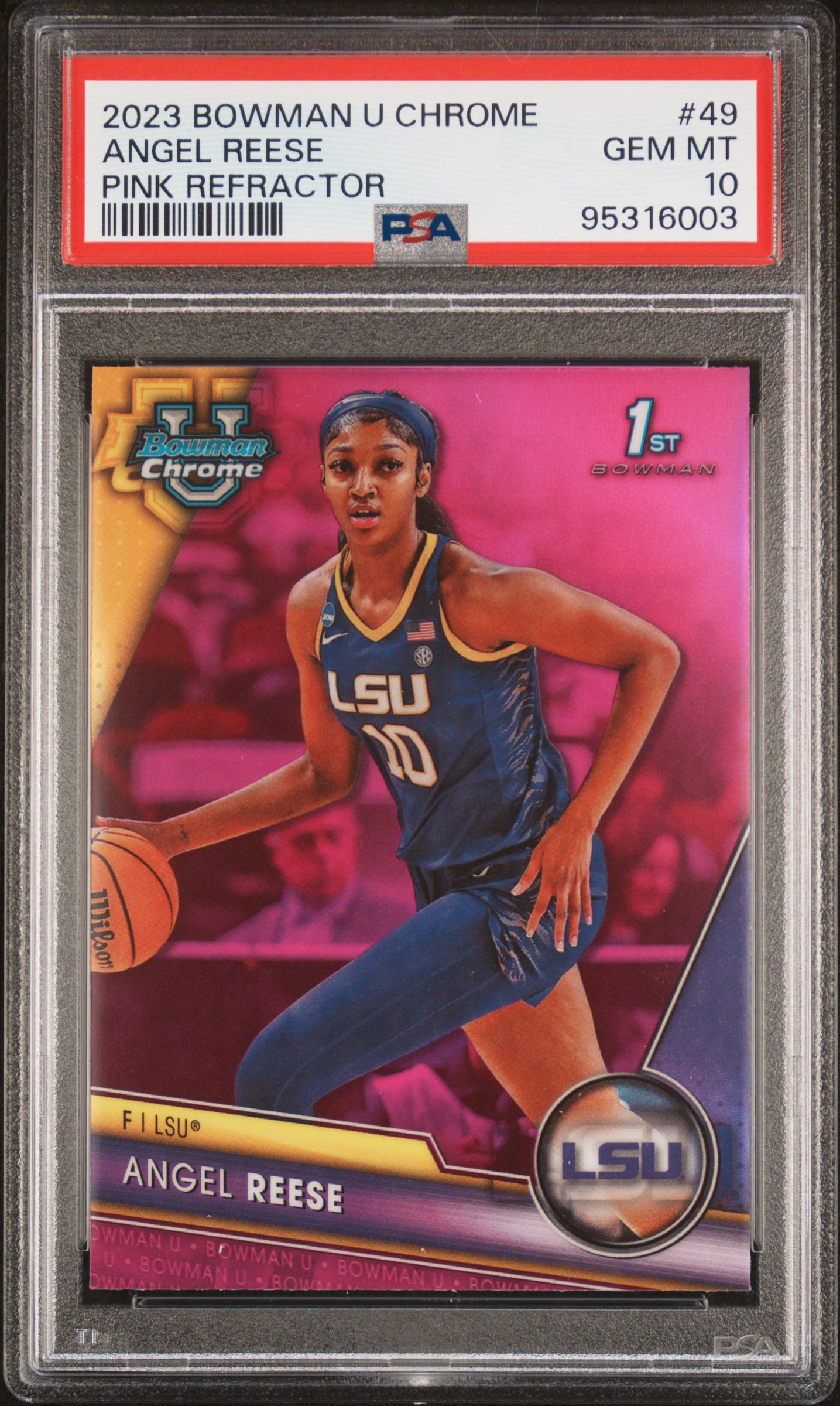 2023 Bowman University Chrome Angel Reese #49 (Pink Refractor) Gem Mt 10 front