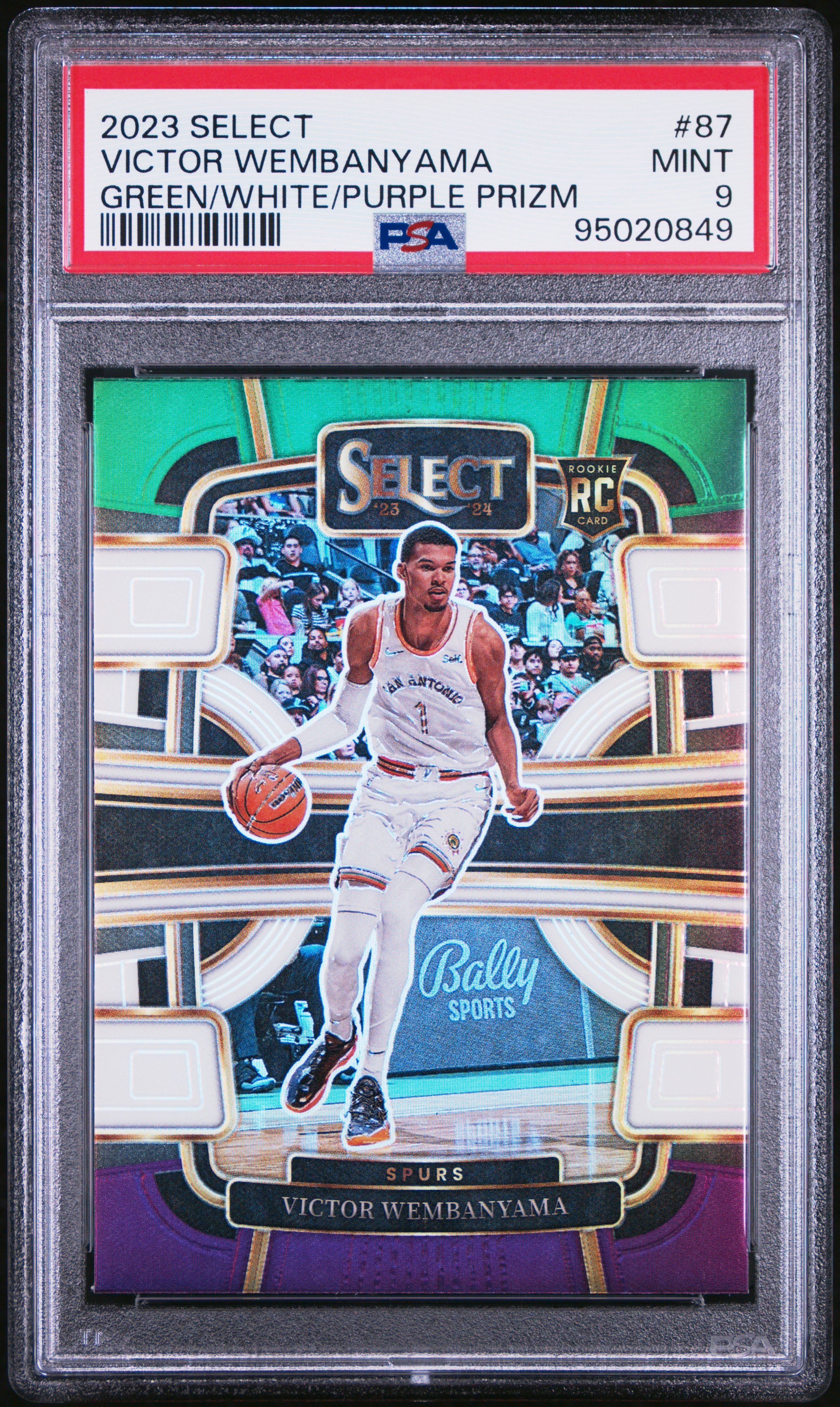 2023 Panini Select Victor Wembanyama #87 (Green/White/Purple Prizm) Mint 9 front